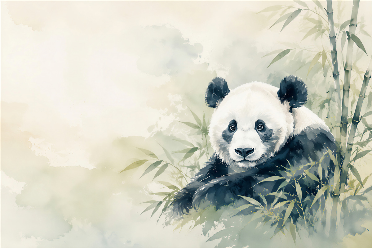 Fotobehang Panda tussen het bamboe