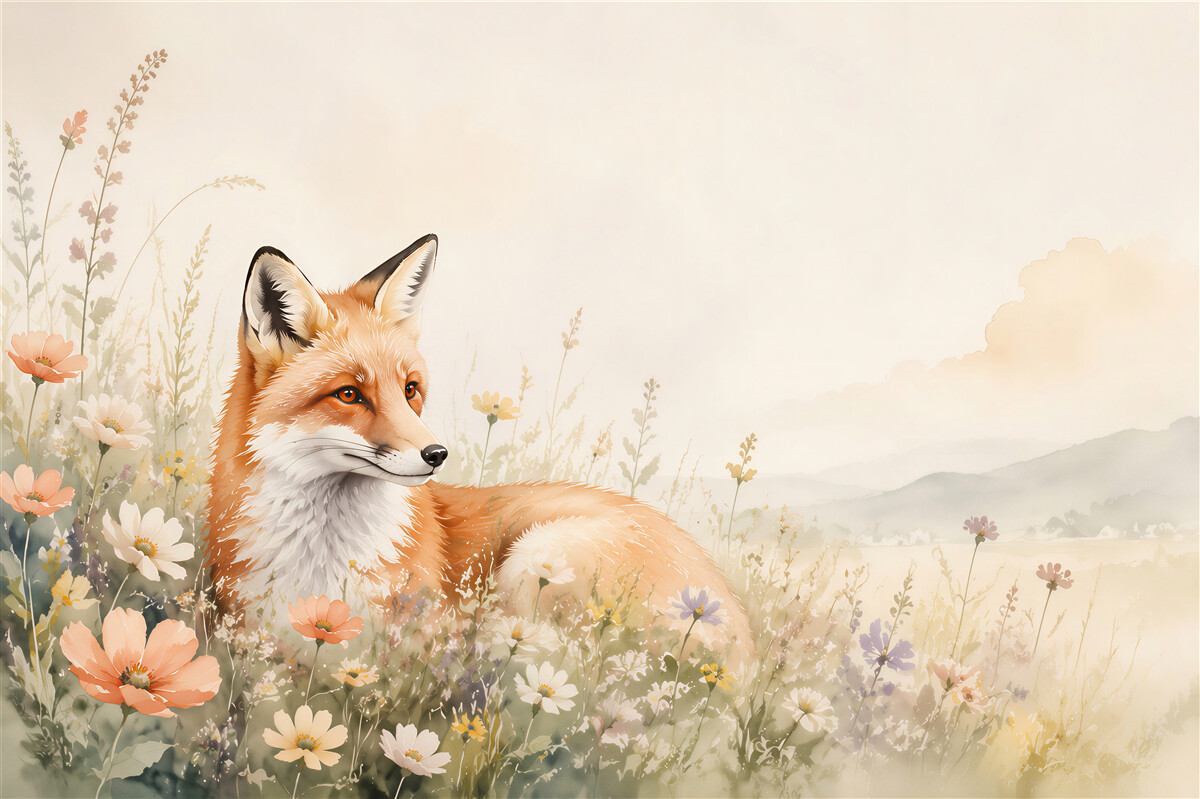 Fotobehang Vos in de bloemen