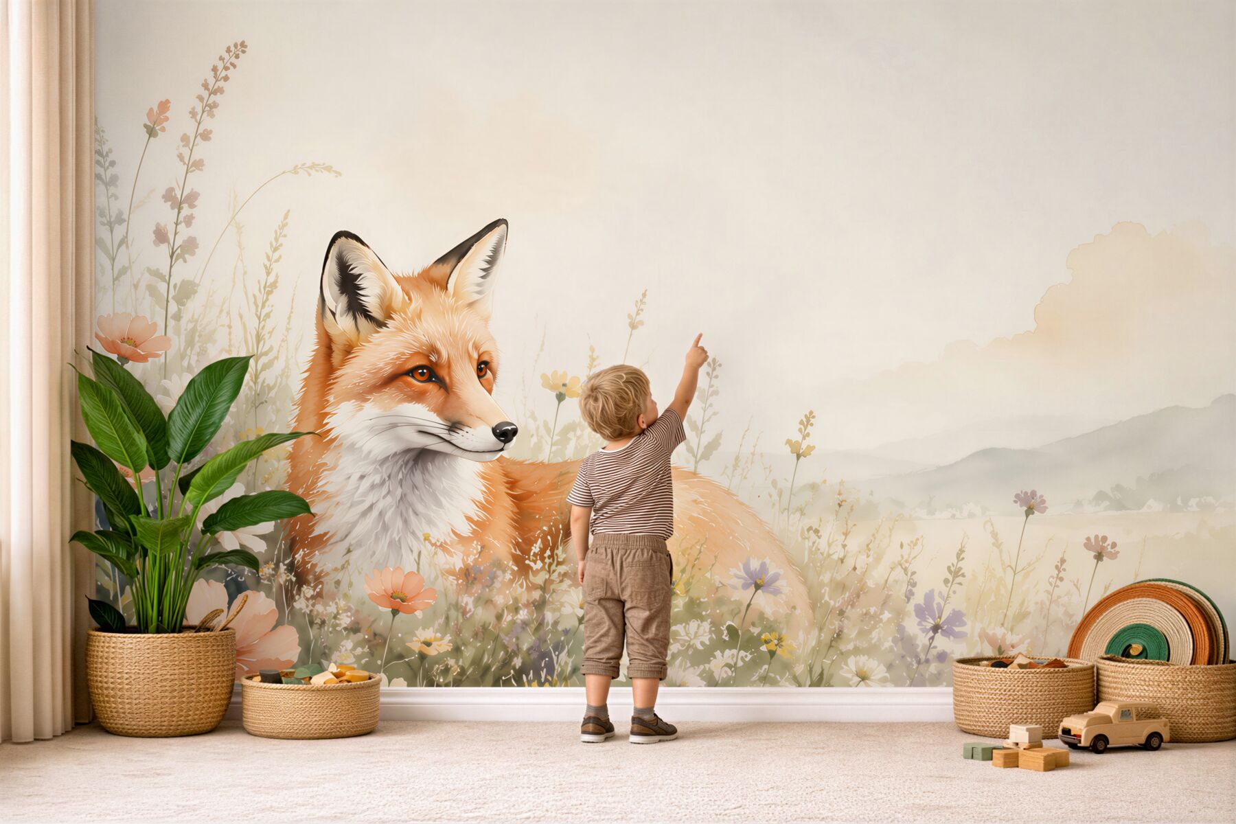 Fotobehang Vos in de bloemen