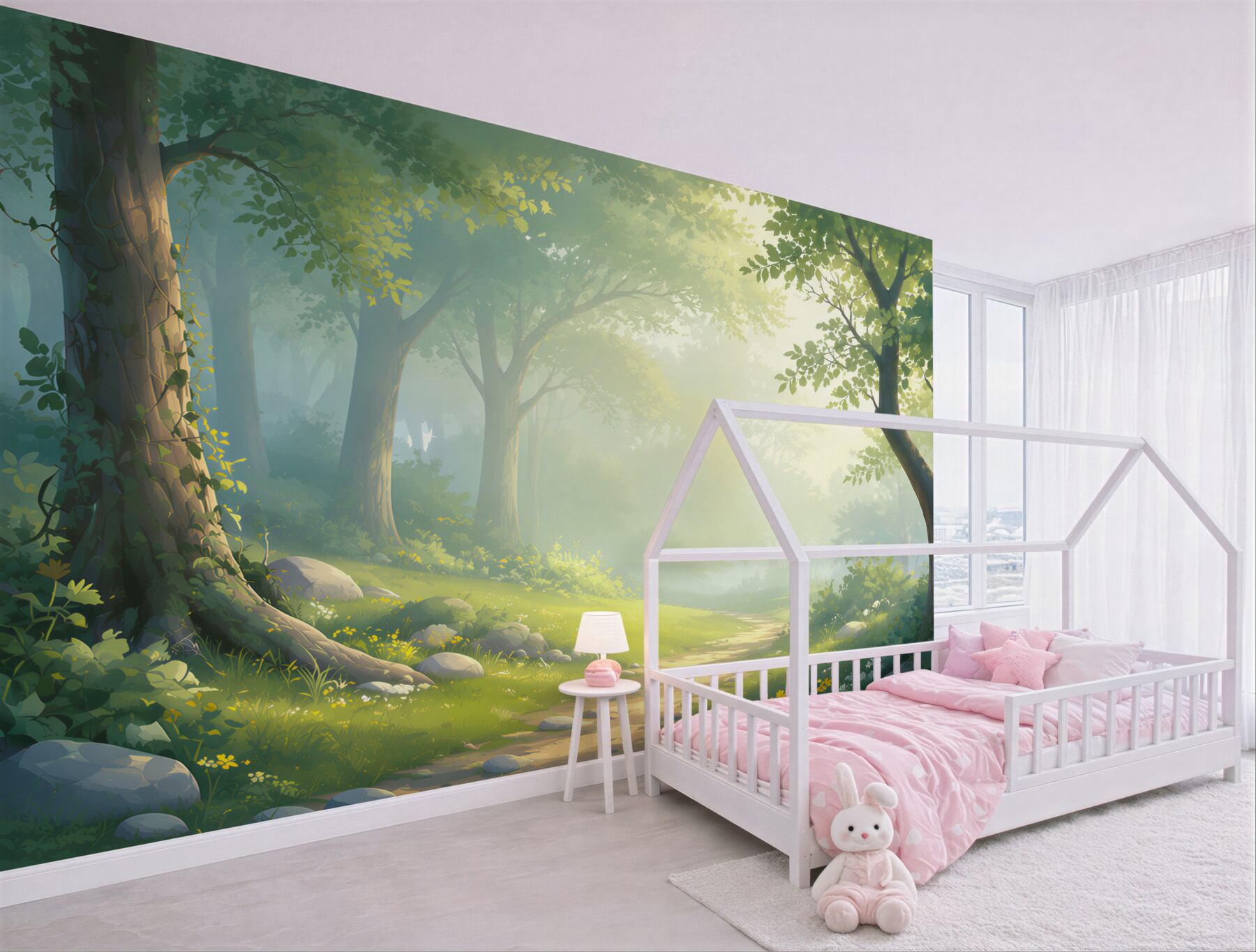 Fotobehang Bos met dichte bomen