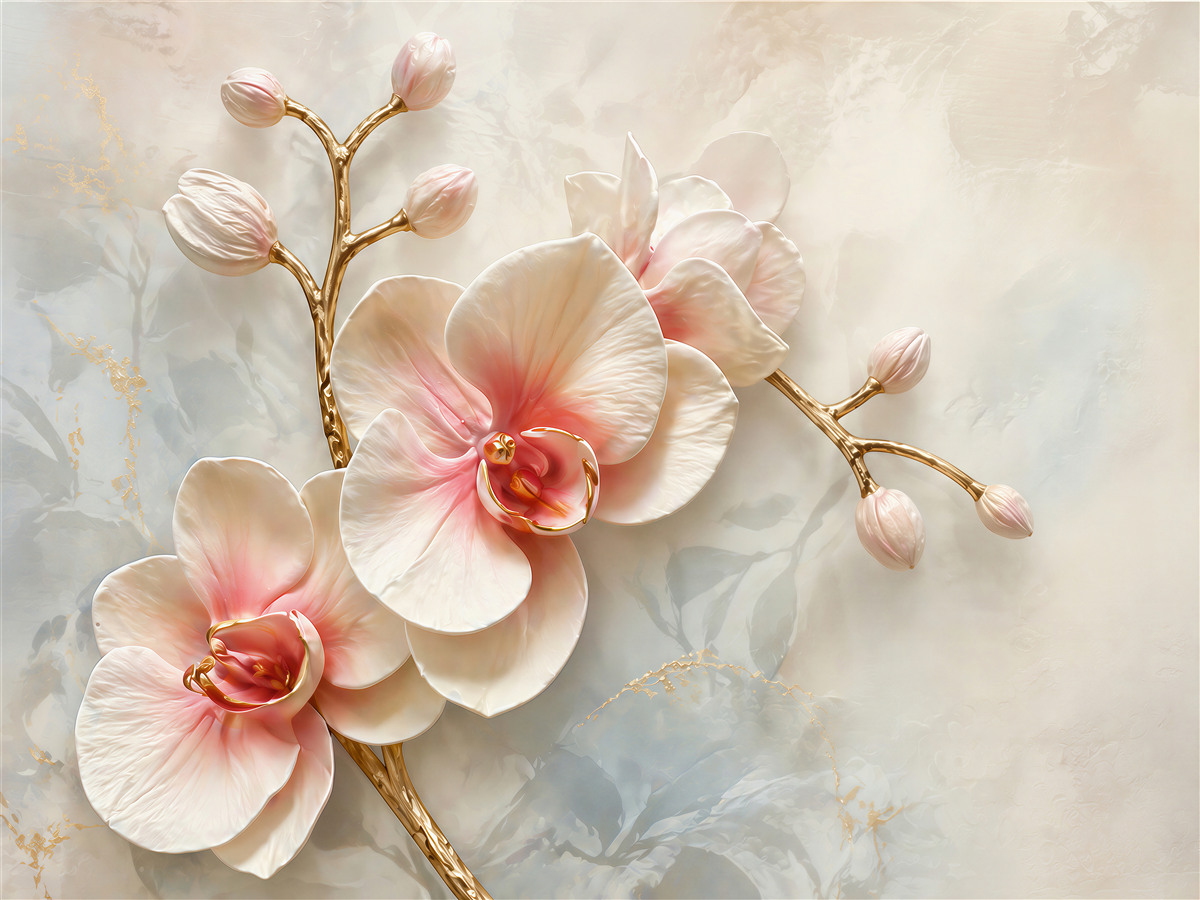 Fotobehang poederorchidee met gouden takken