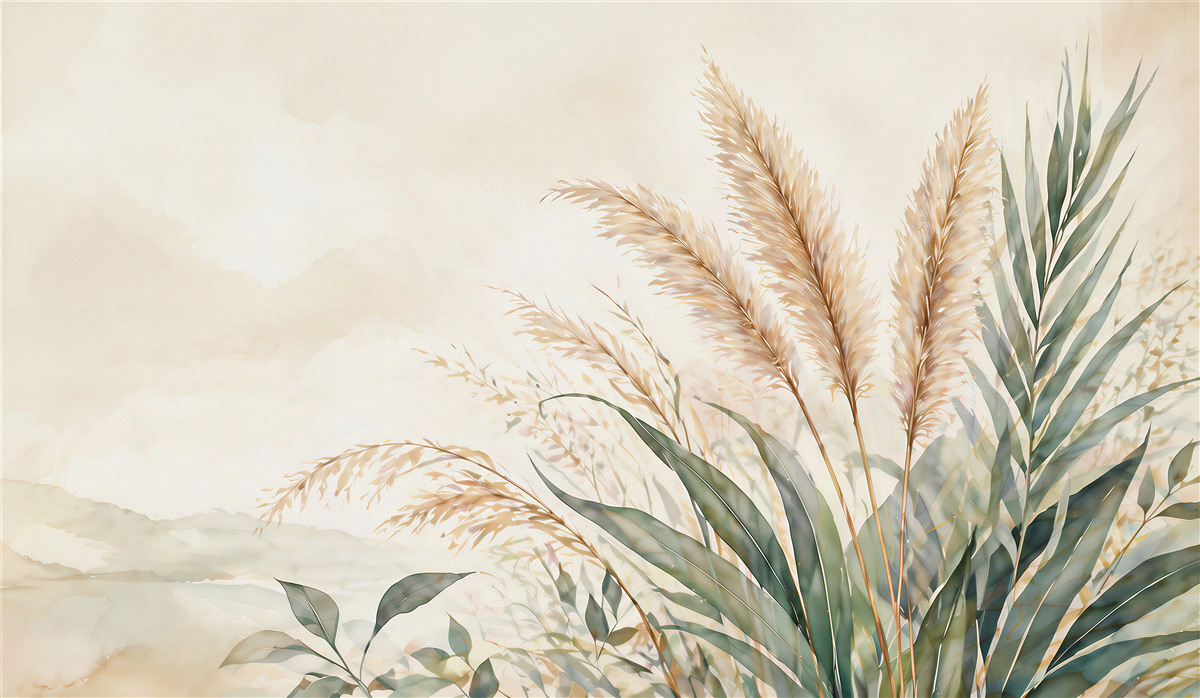Fotobehang subtiele pampas en bladeren in harmonie