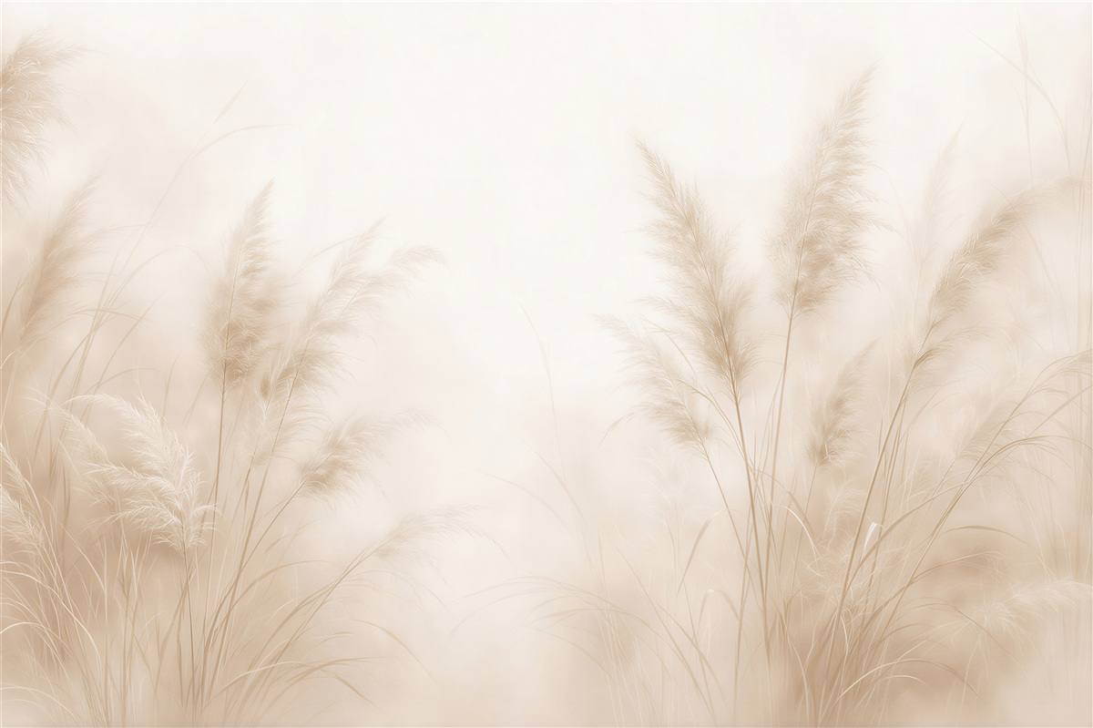 Fotobehang Delicate Grassen in Beige Mist