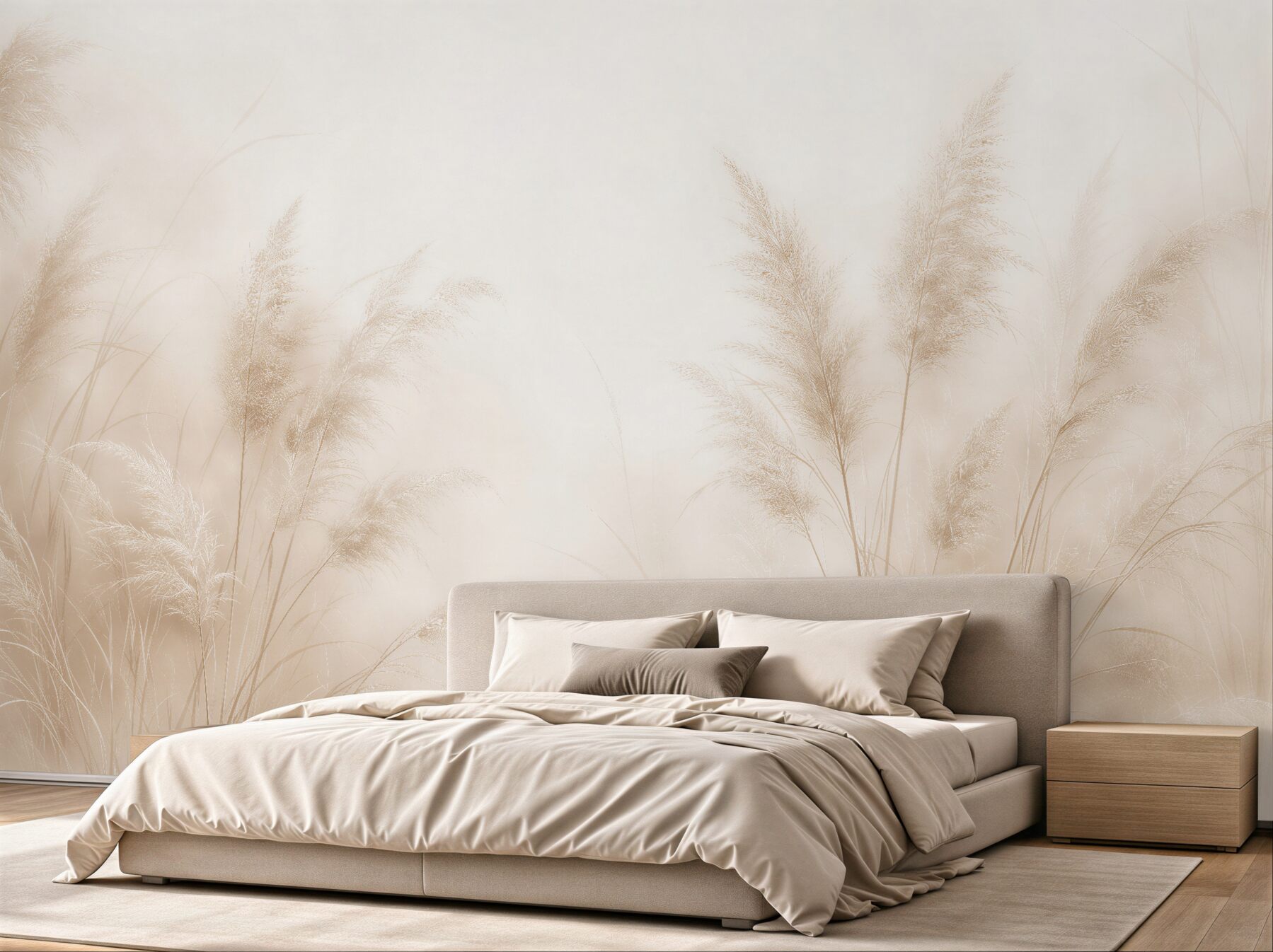 Fotobehang Delicate Grassen in Beige Mist