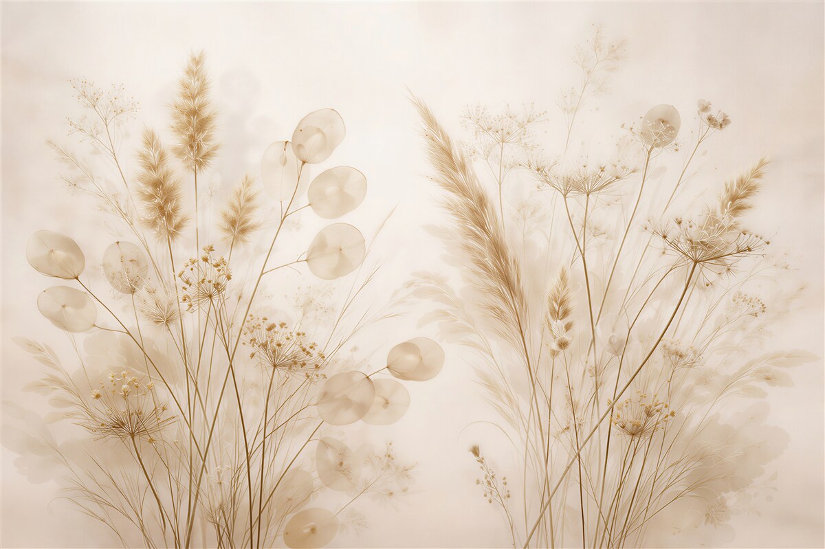 Fotobehang Delicate Grassen in Beige Mist