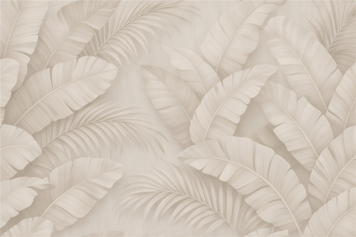Fotobehang Beige bladeren van elegantă tropicală