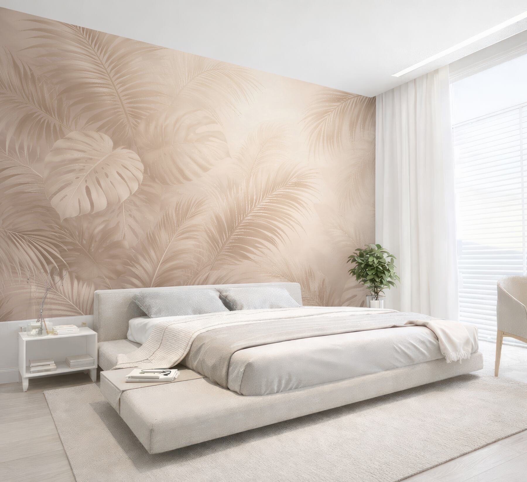 Fotobehang beige tropische bladeren in subtiele glans