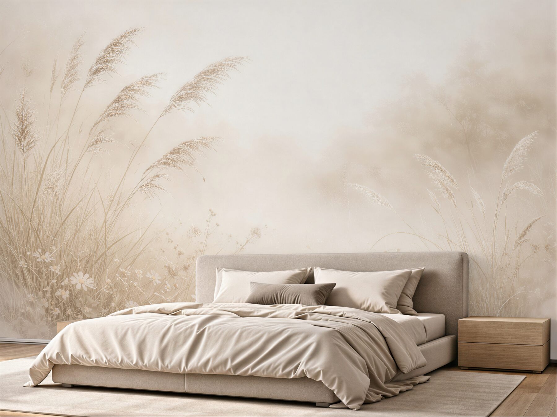 Fotobehang delicate weide in beige mist