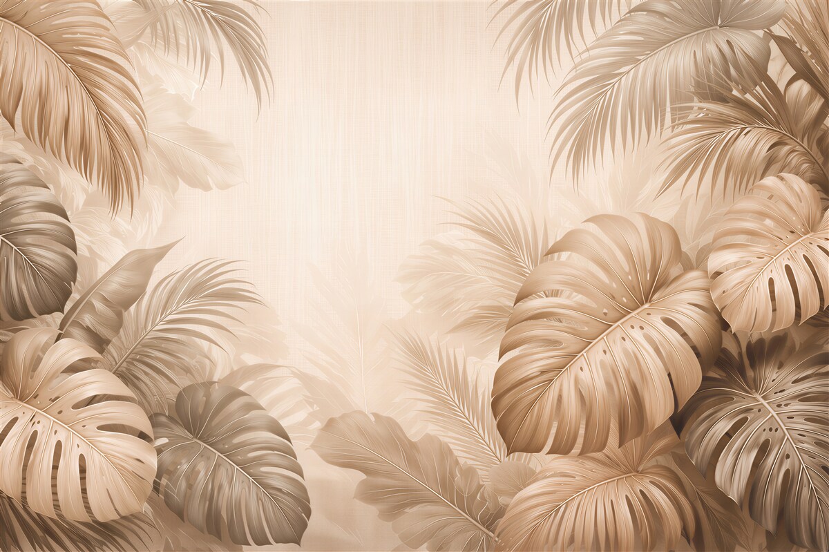 Fotobehang Beige Monstera in tropische stijl