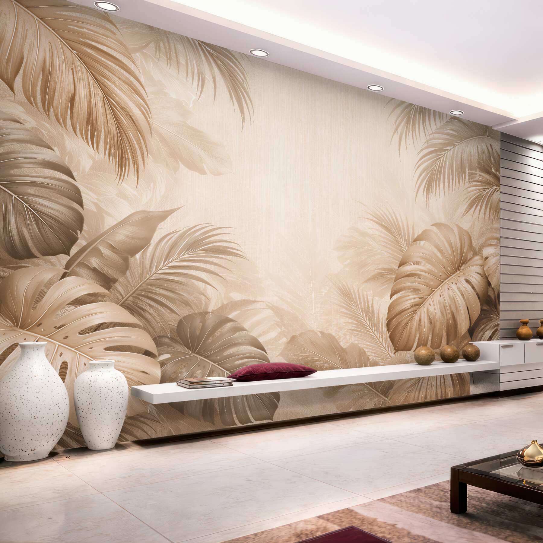 Fotobehang Beige Monstera in tropische stijl