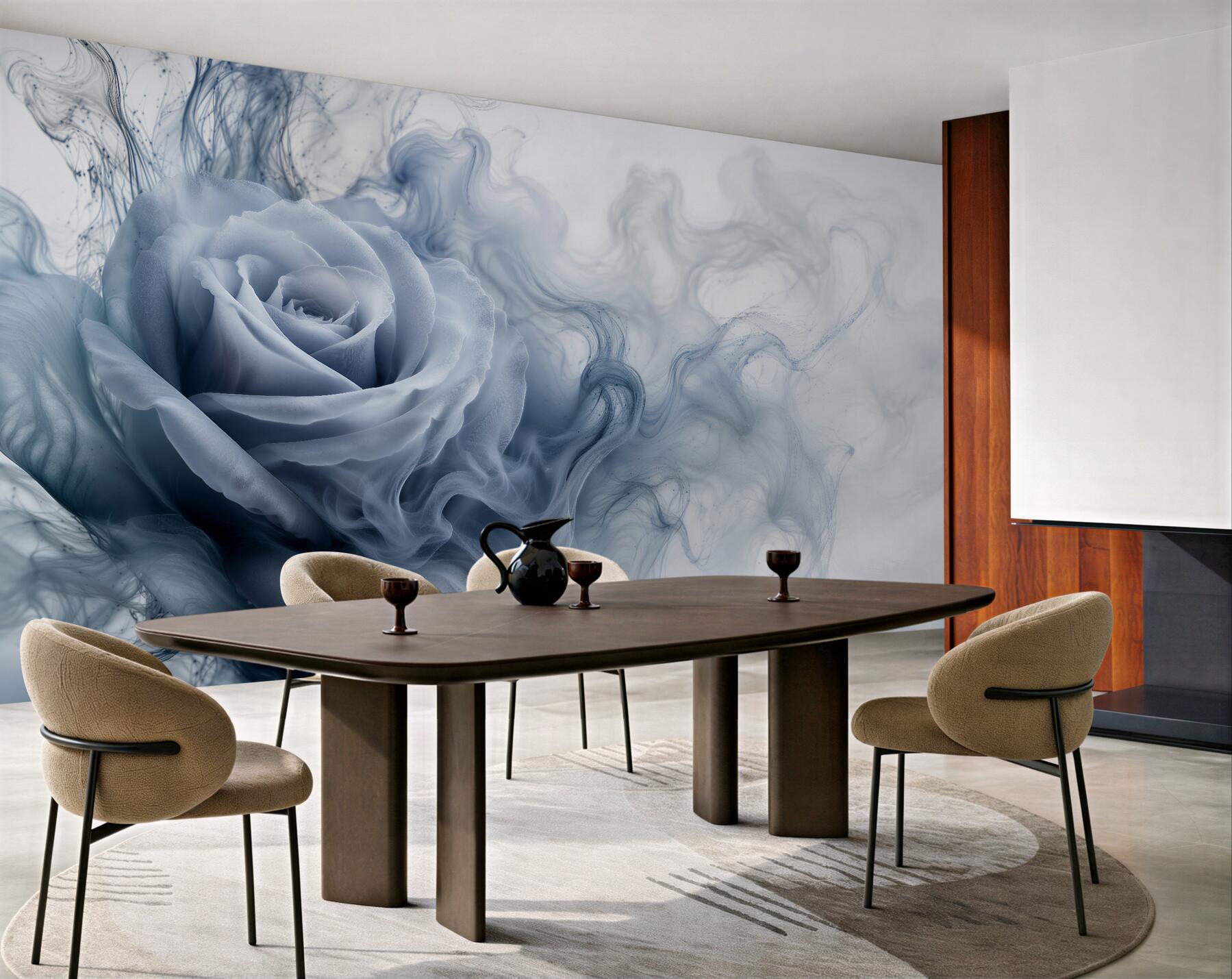 Fotobehang Blauwe Roos in Rookachtige Aura