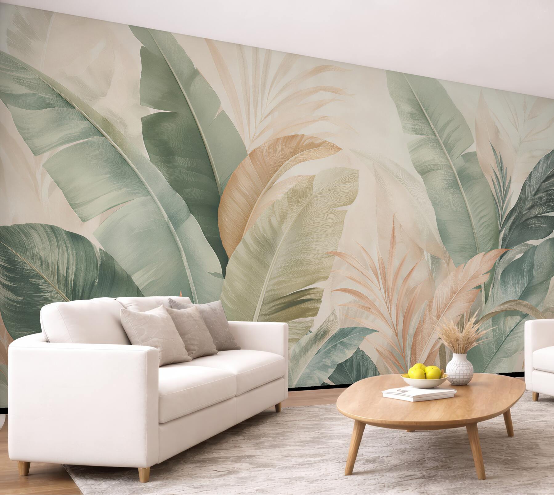 Fotobehang Pastelbladeren in tropische harmonie
