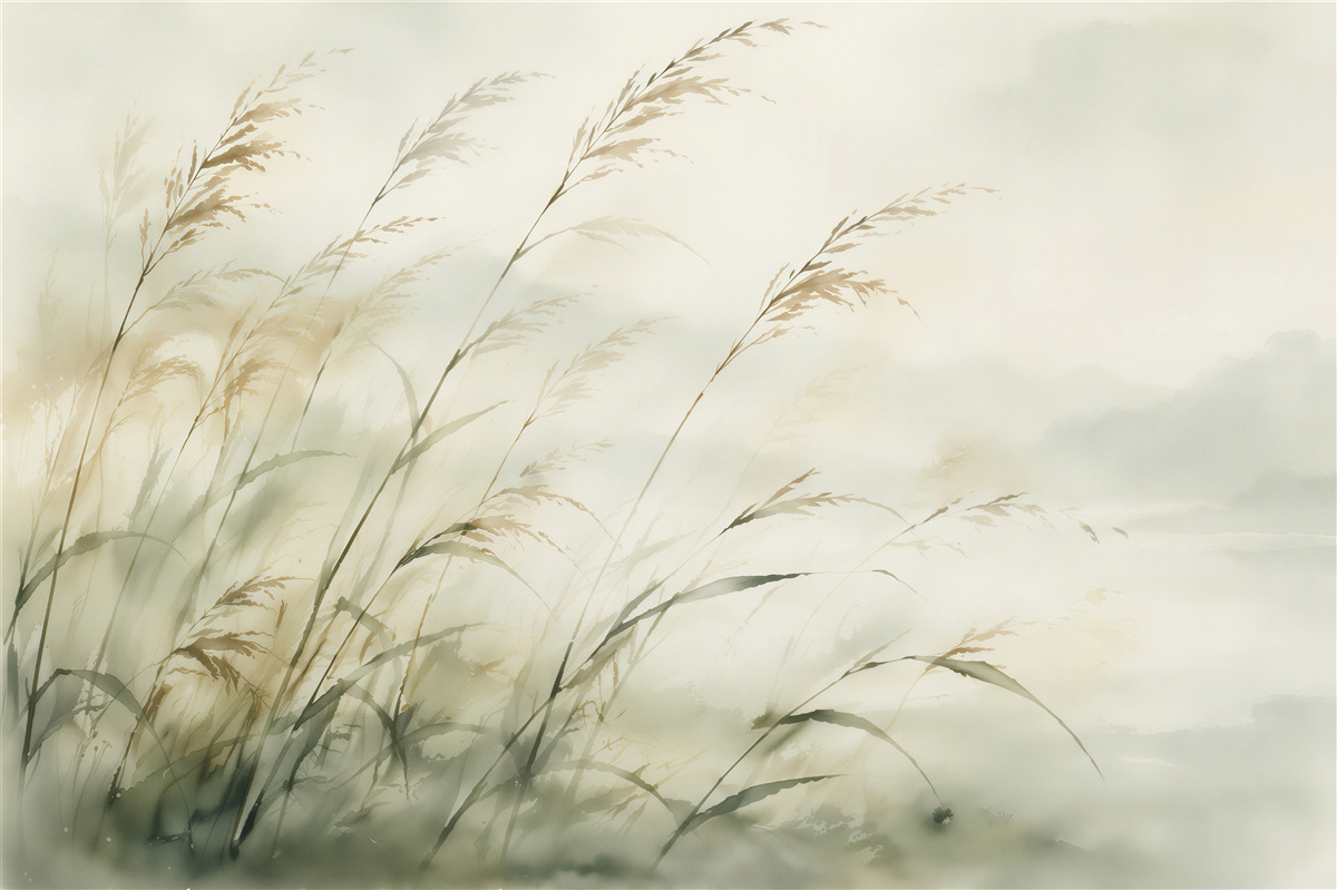 Fotobehang Gras in de wind in aquarel