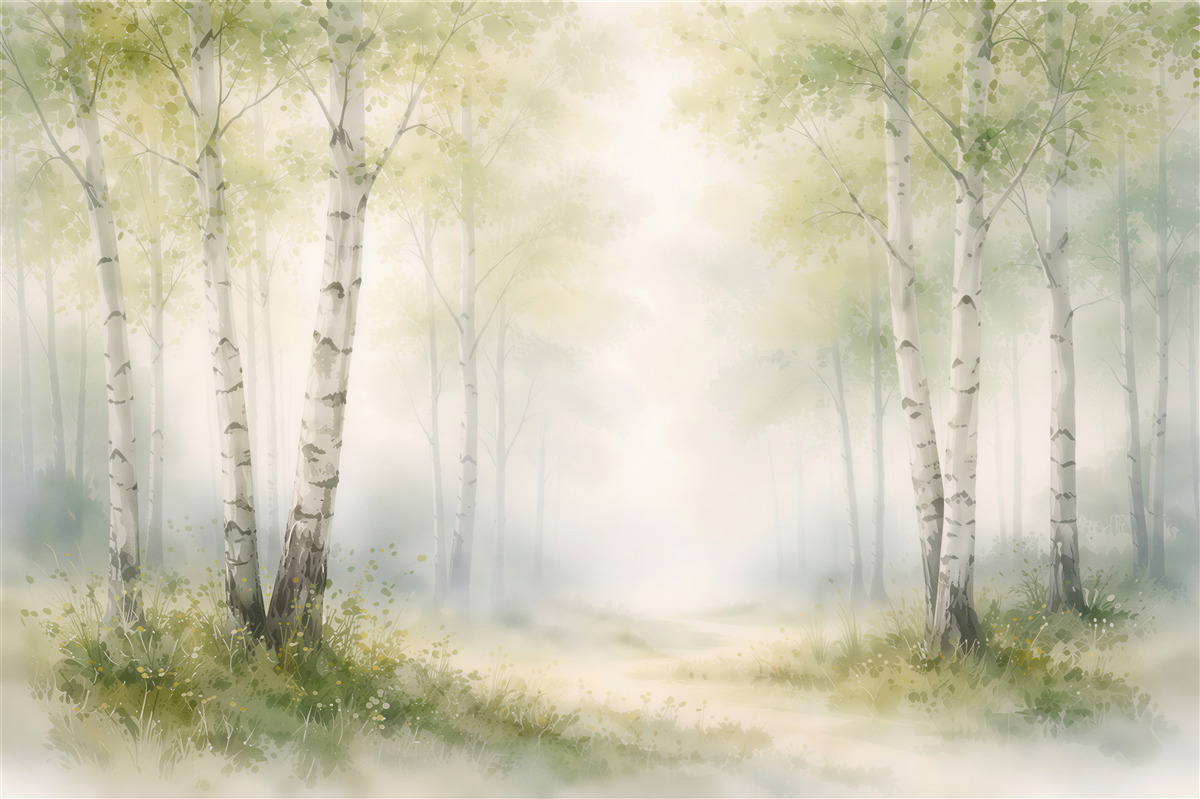 Fotobehang Mistig berkenbos in de ochtend