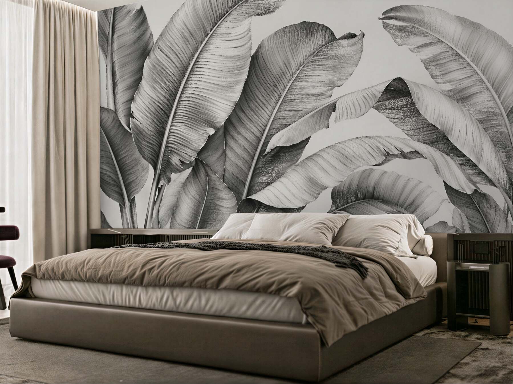 Fotobehang Monochrome tropische bladeren elegante harmonie