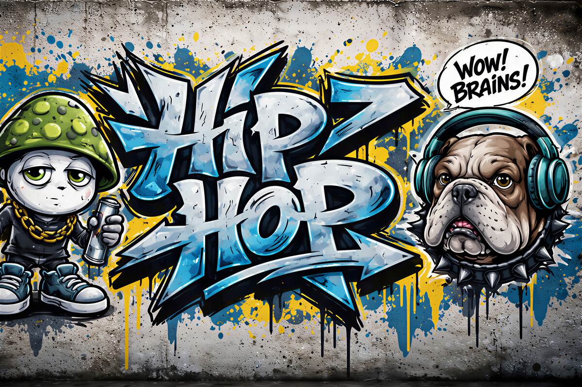 Fotobehang hip hop graffiti met bulldog
