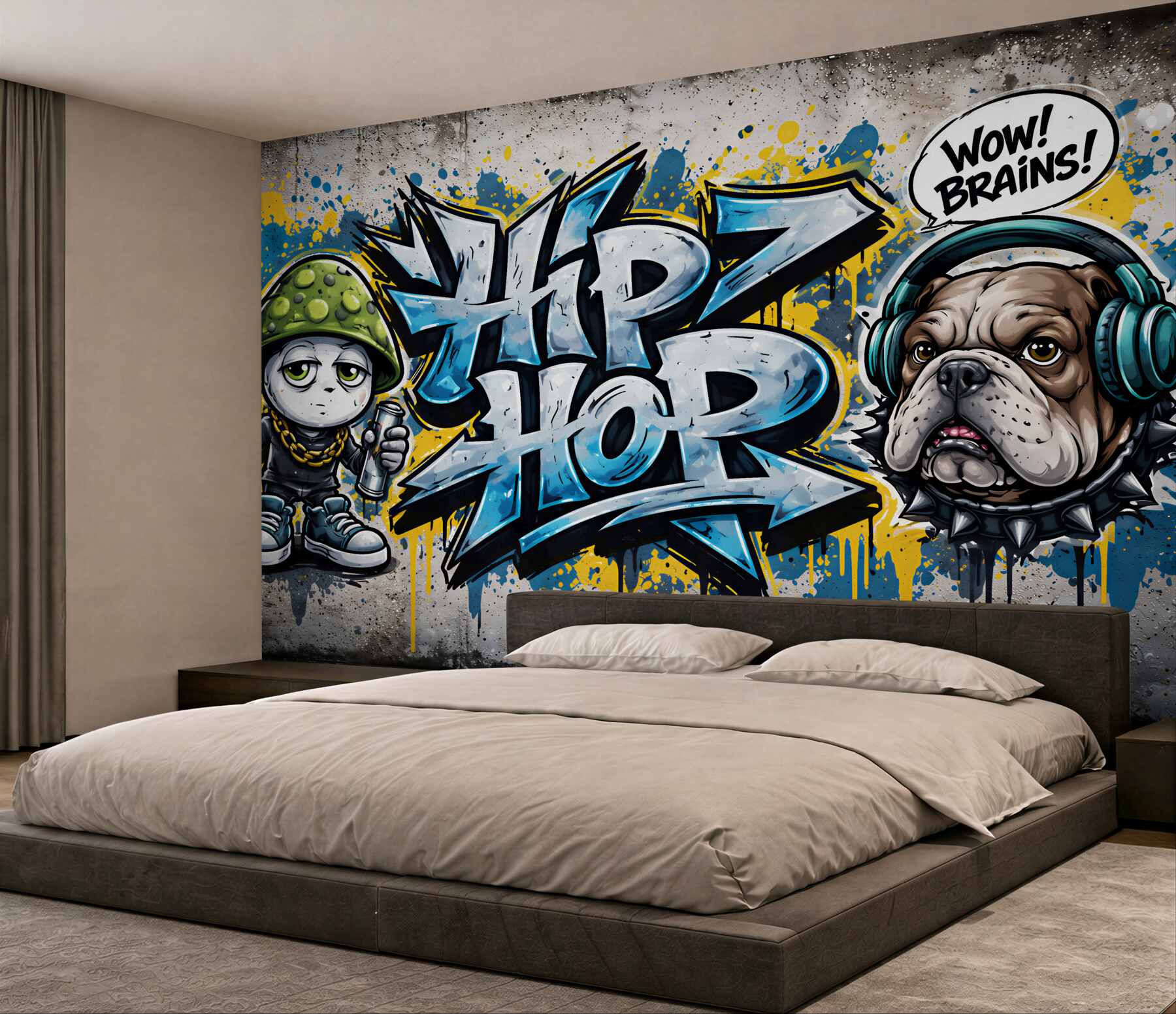 Fotobehang hip hop graffiti met bulldog