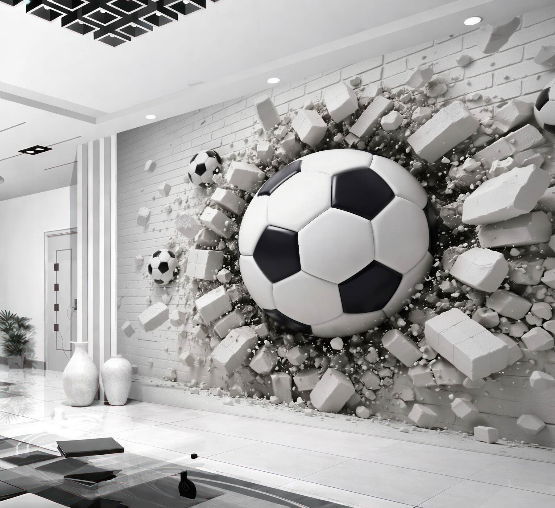 Fotobehang 3D bal die de muur doorbreekt