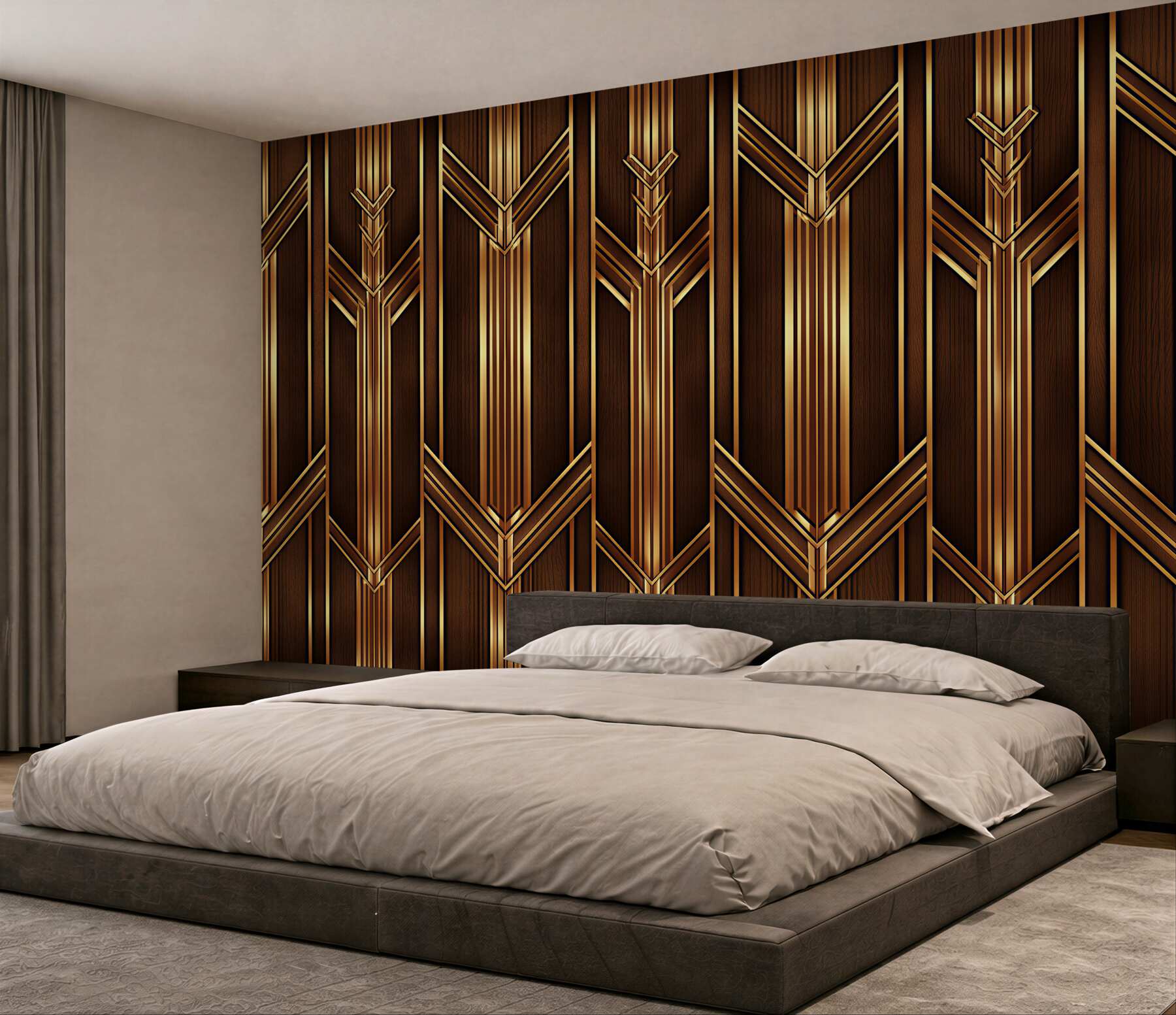Fotobehang glamoureus gouden geometrisch hout