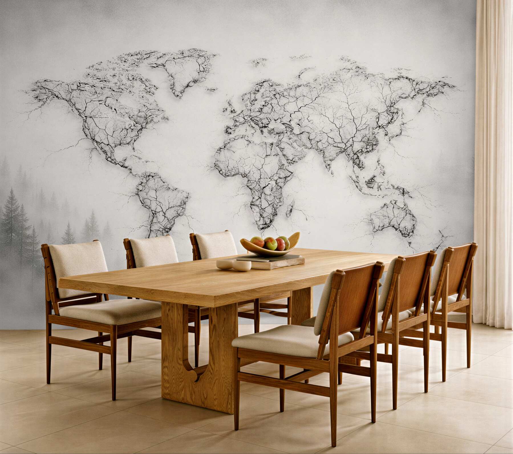 Fotobehang wereldkaart met bosnevel