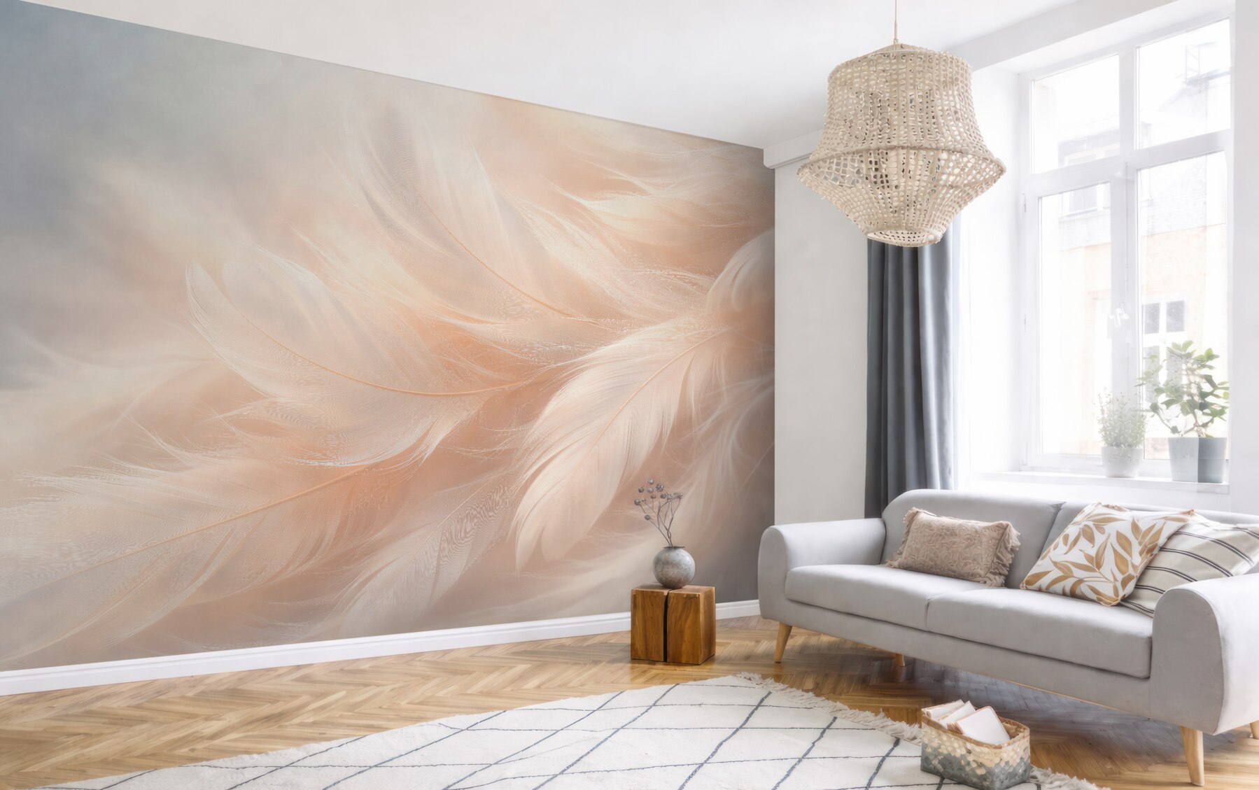Fotobehang poederachtige veren in een lichte nevel
