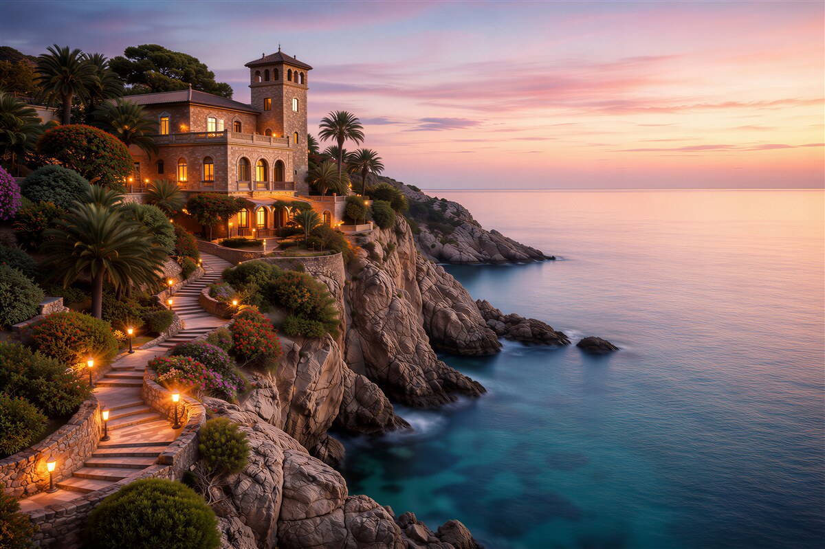 Fotobehang luxe villa aan een rustig meer