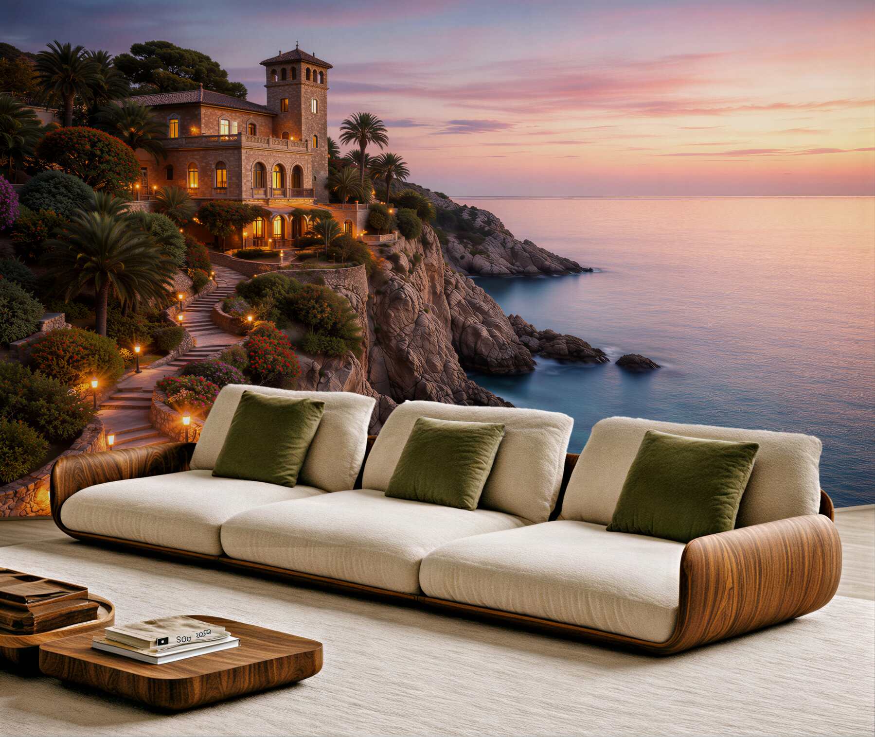 Fotobehang luxe villa aan een rustig meer