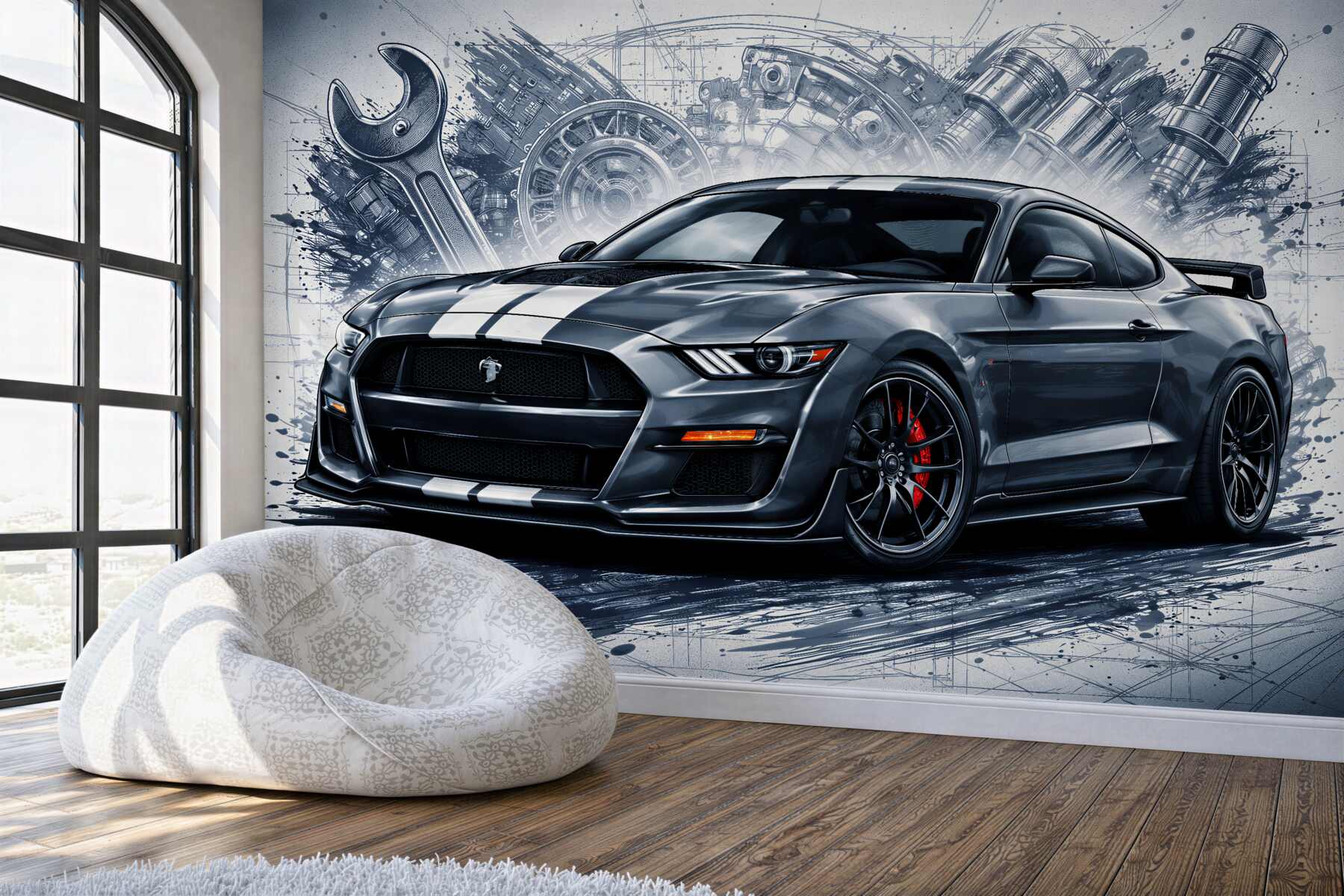 Fotobehang sportauto in mechanische stijl