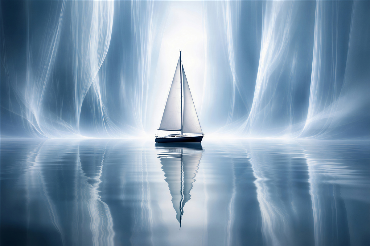 Fotobehang zeilboot in etherische gloed