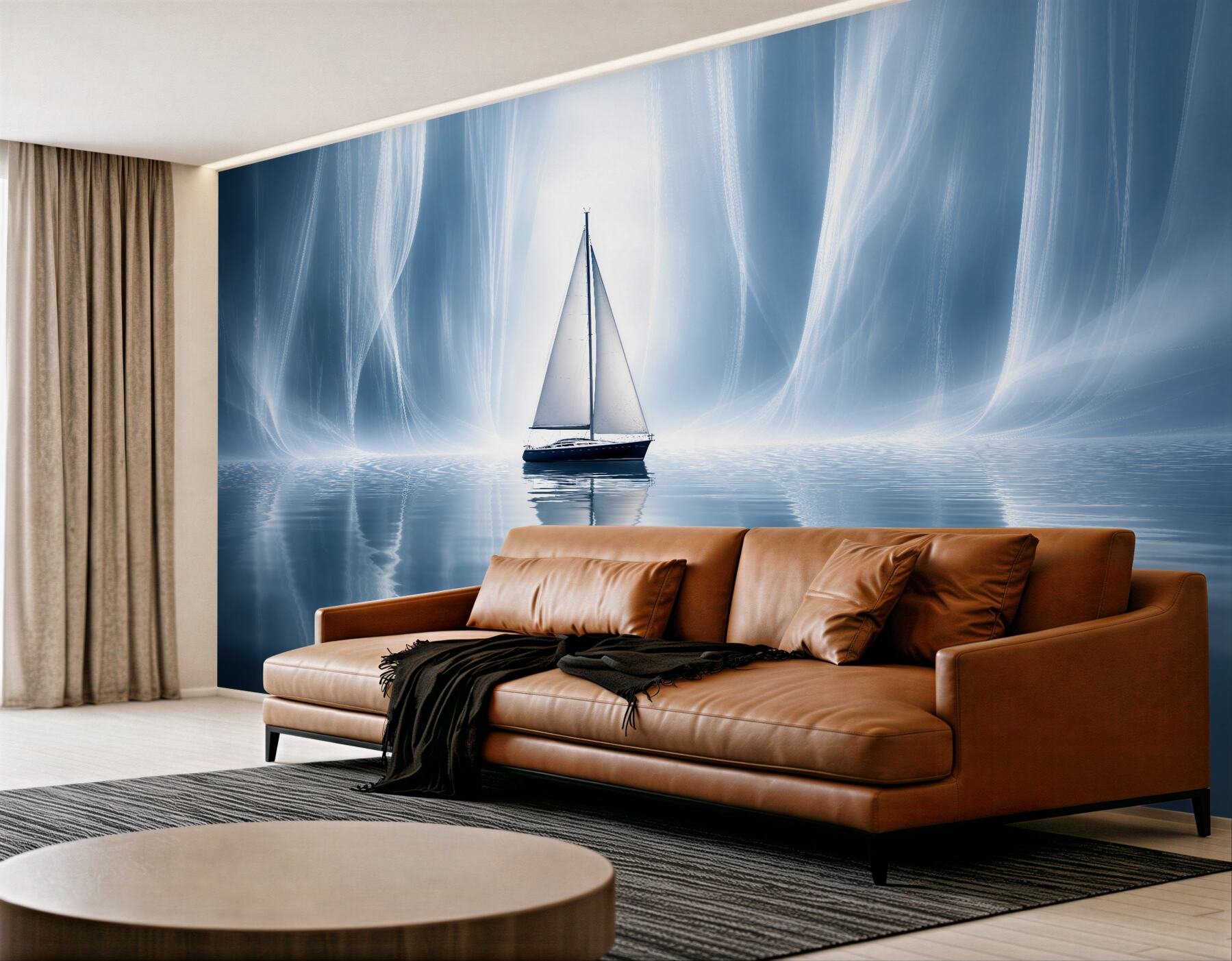 Fotobehang zeilboot in etherische gloed