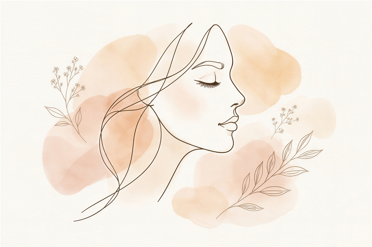 Fotobehang subtiel portret van een vrouw in aquarel