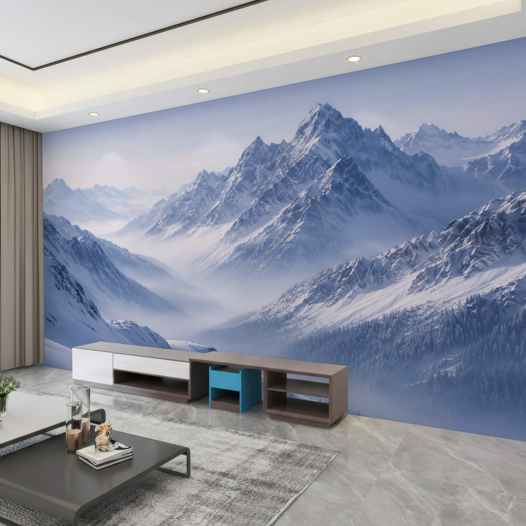 Fotobehang winterpanorama van hoge toppen
