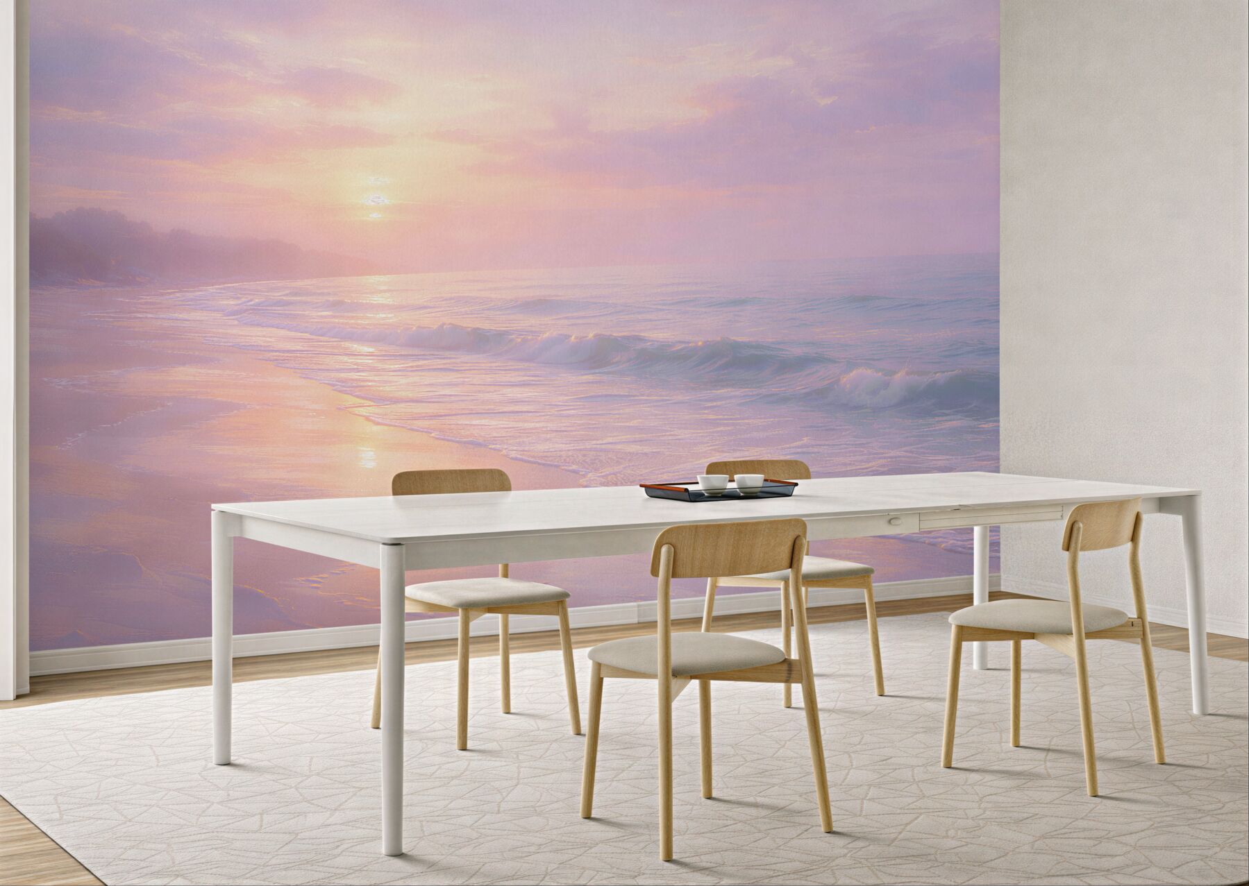 Fotobehang roze glans boven de zee