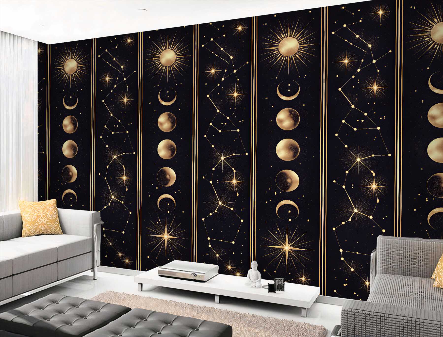 Fotobehang gouden maanfasen en sterren