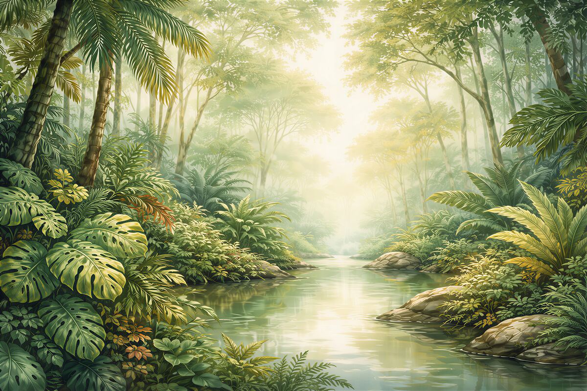 Fotobehang zonnige rivier in de jungle