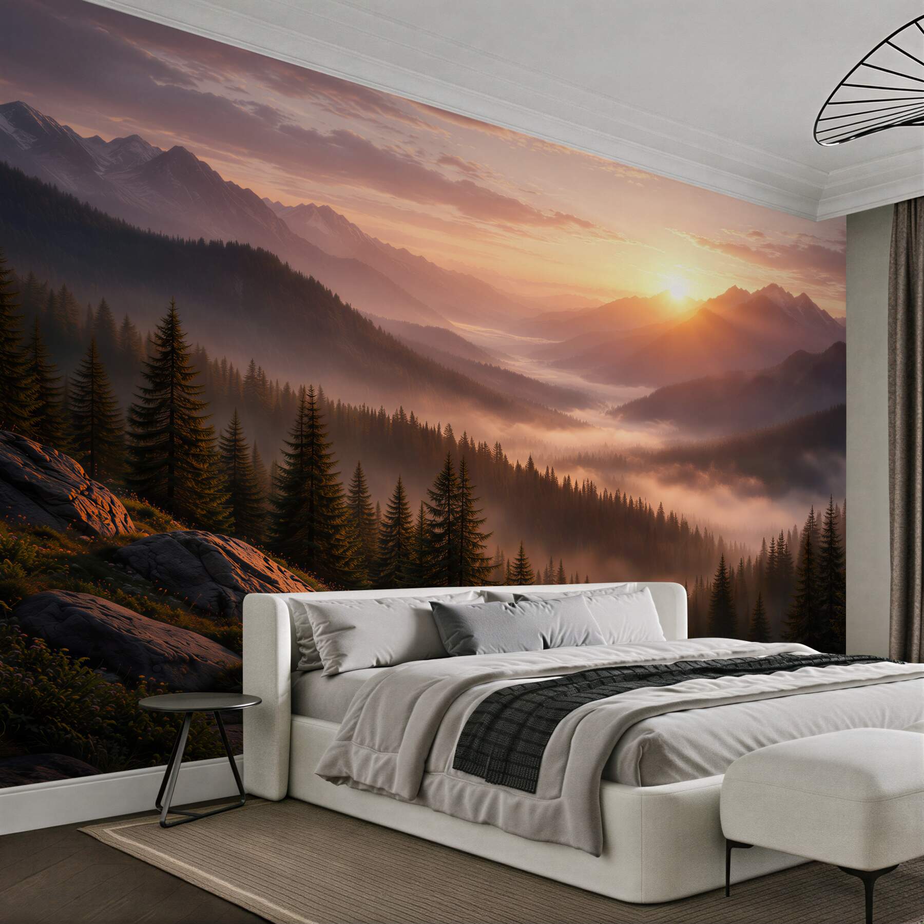 Fotobehang bergachtige zonsopgang boven de vallei