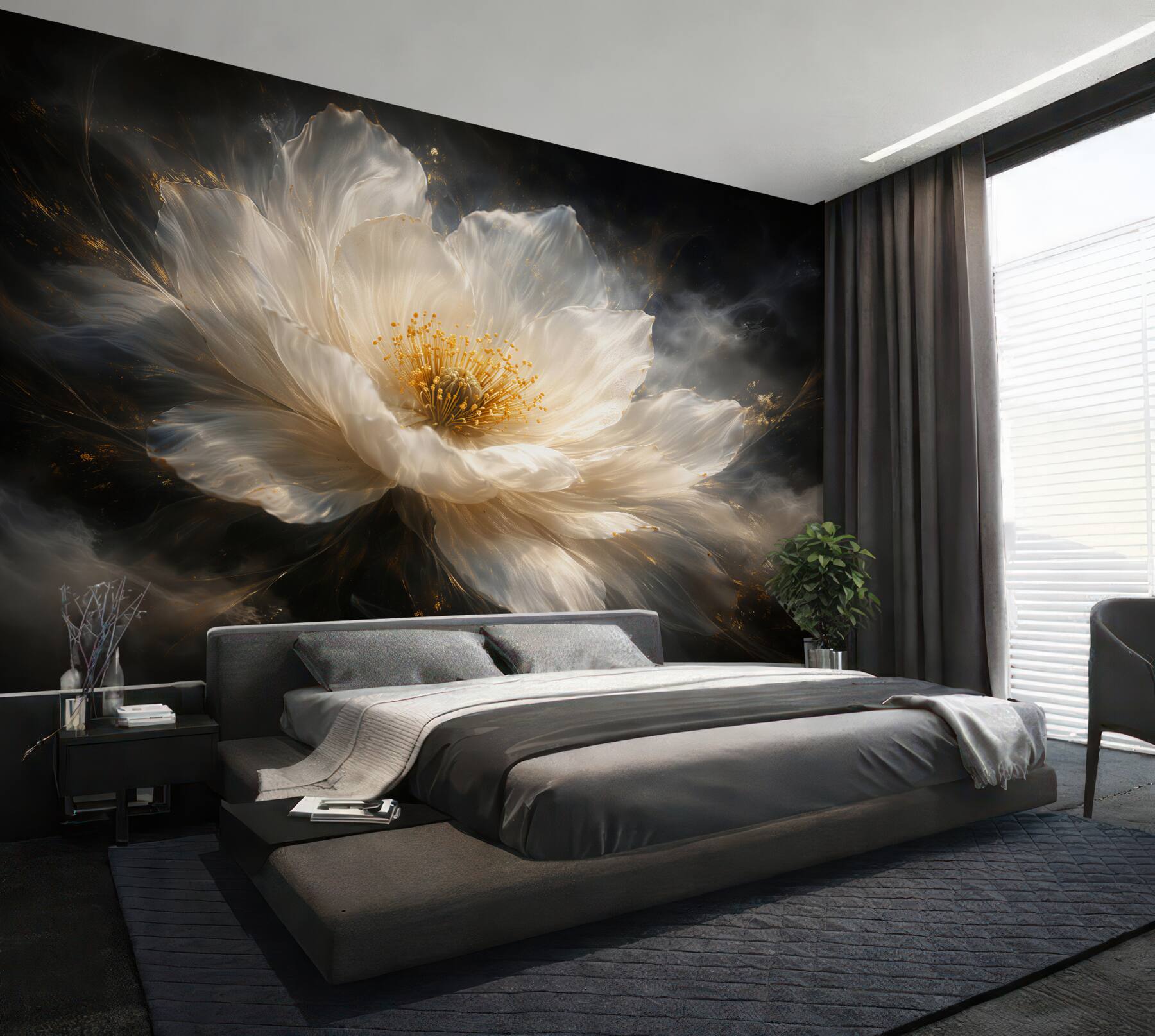 Fotobehang gouden bloem op donkere achtergrond