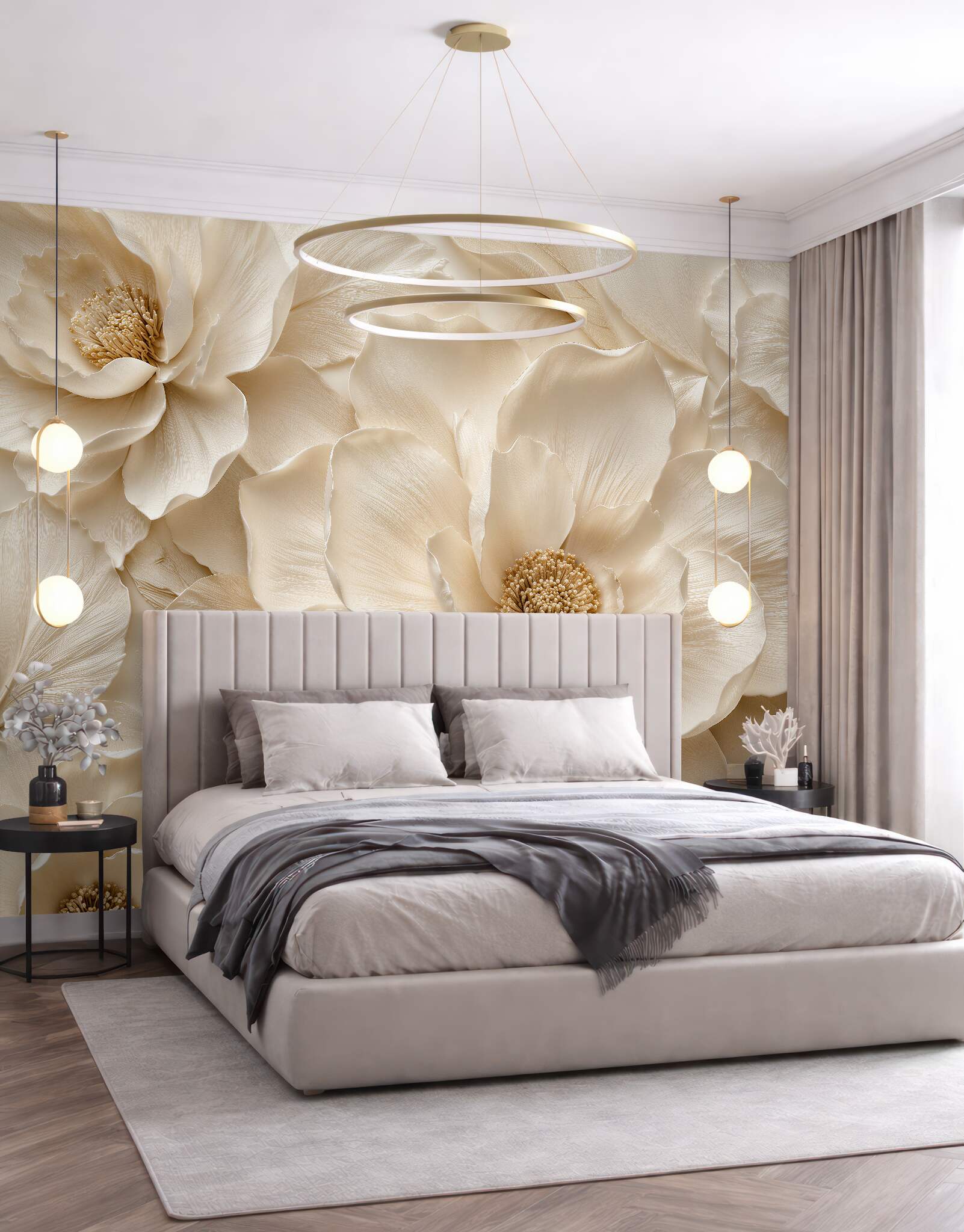 Fotobehang luxe bloemen in crêpe reliëf