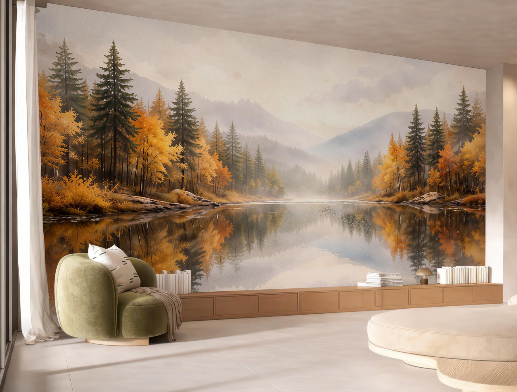 Fotobehang herfstmeer in de bergen