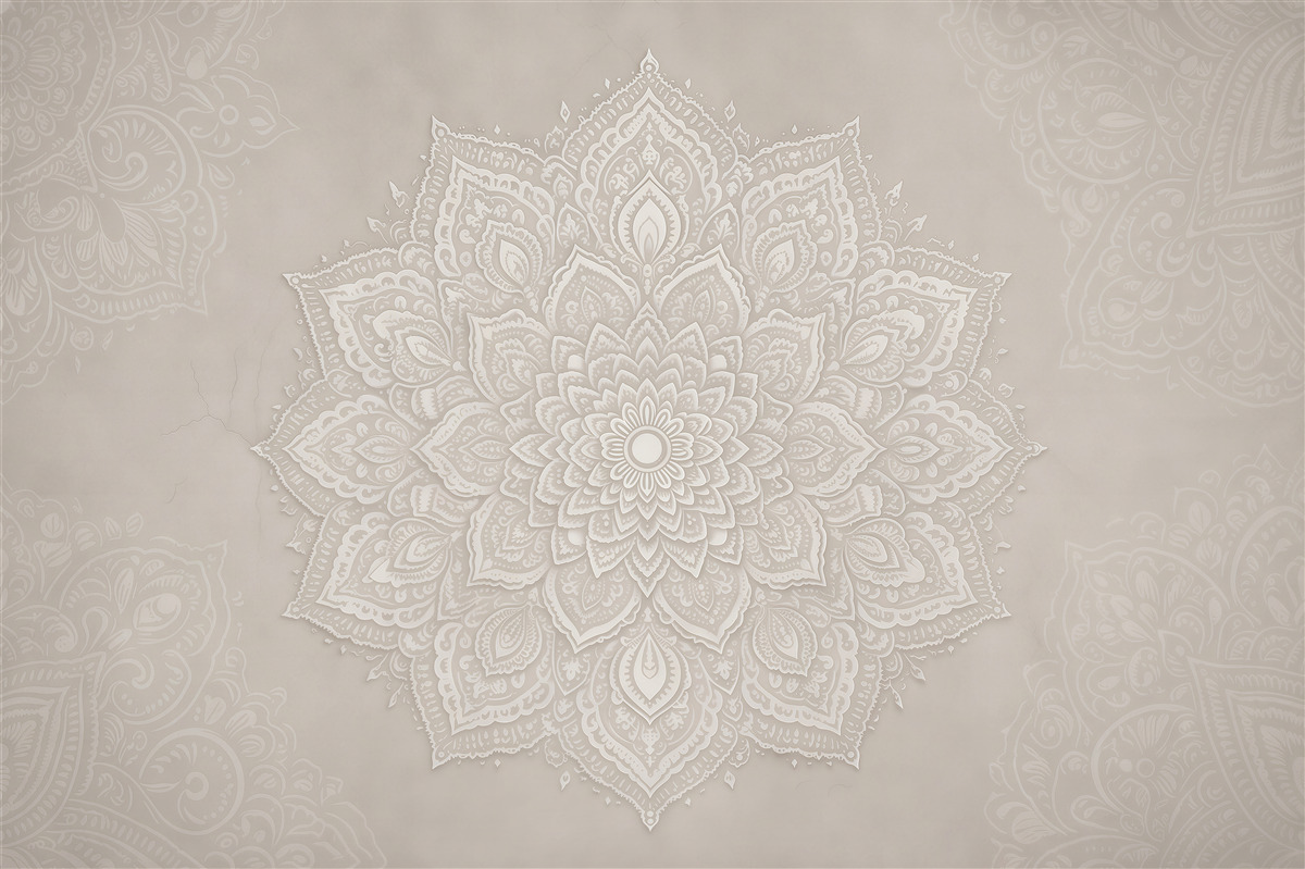 Fotobehang beige mandala in subtiele stijl