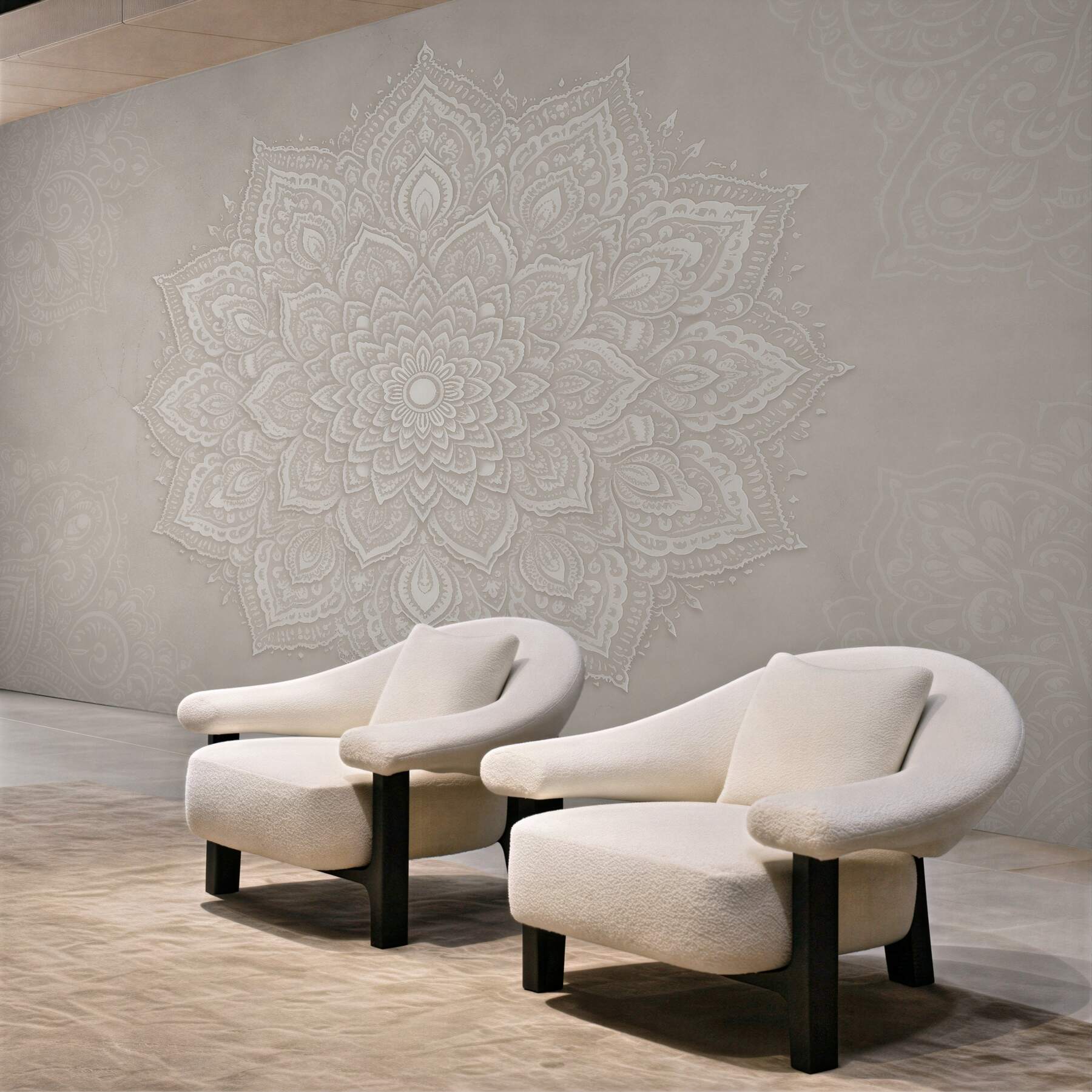 Fotobehang beige mandala in subtiele stijl