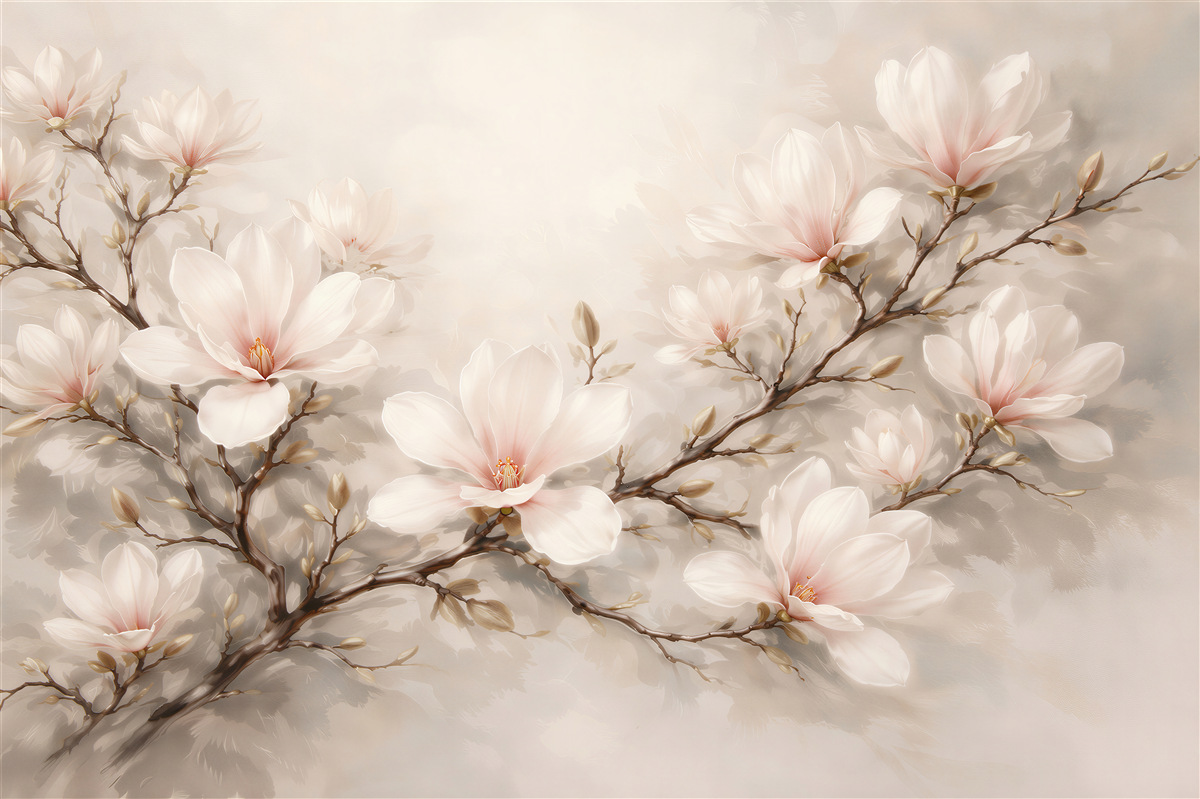 Fotobehang magnolia pastel pe o ramură delicată