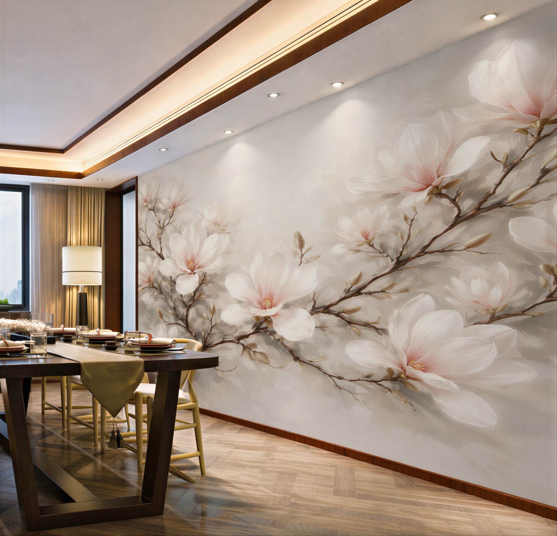 Fotobehang magnolia pastel pe o ramură delicată