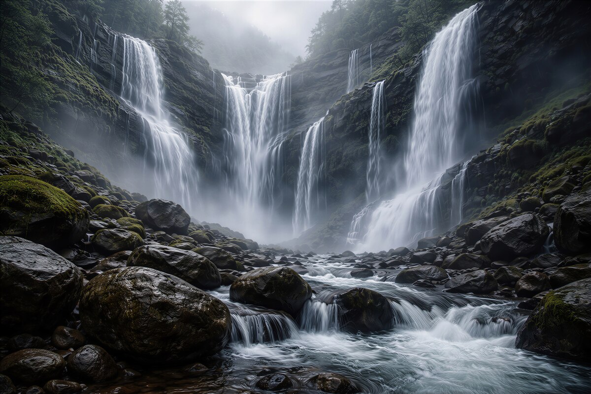 Fotobehang cascade mistice printre stânci
