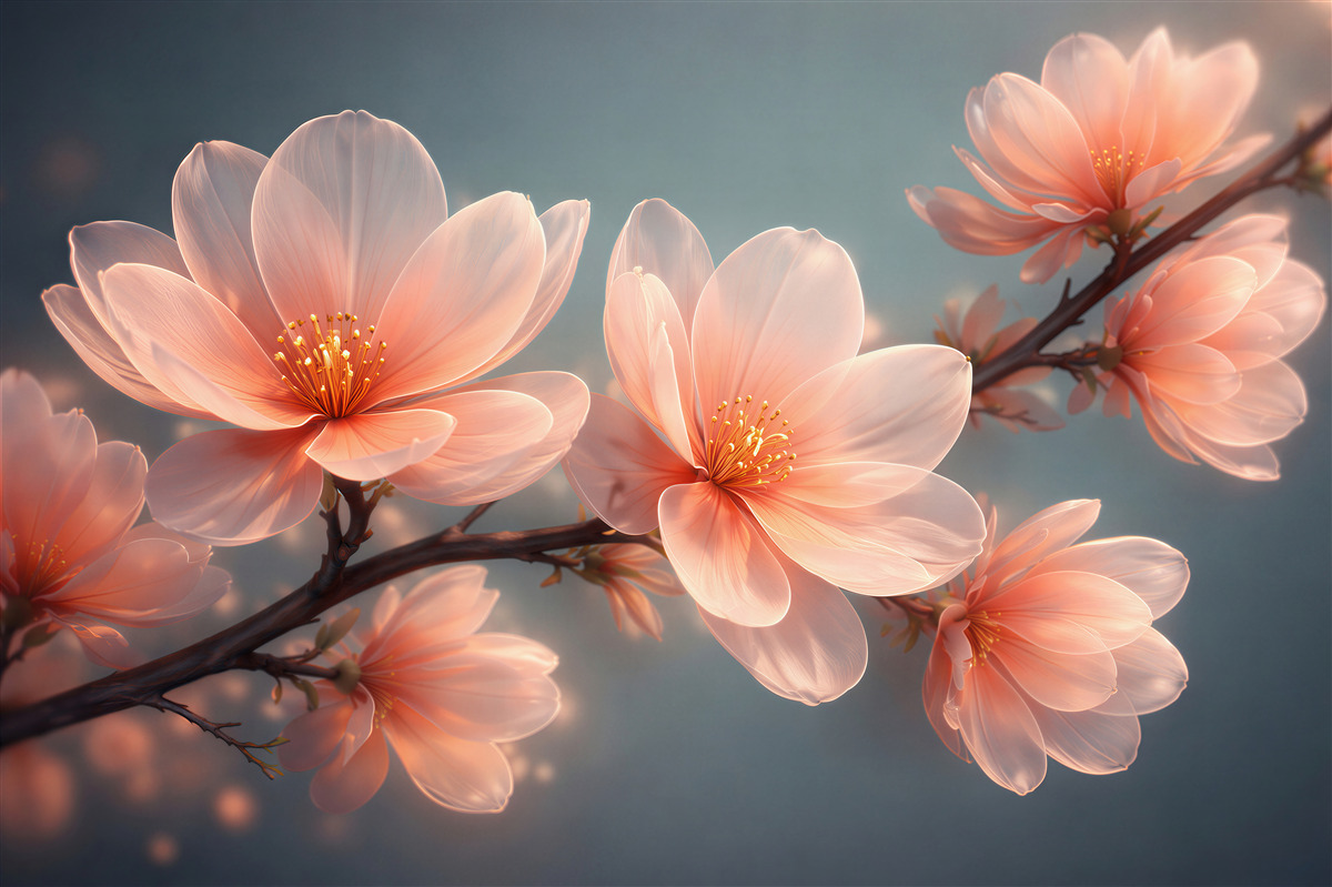 Fotobehang stralende magnolia bloemen bij zonsopgang