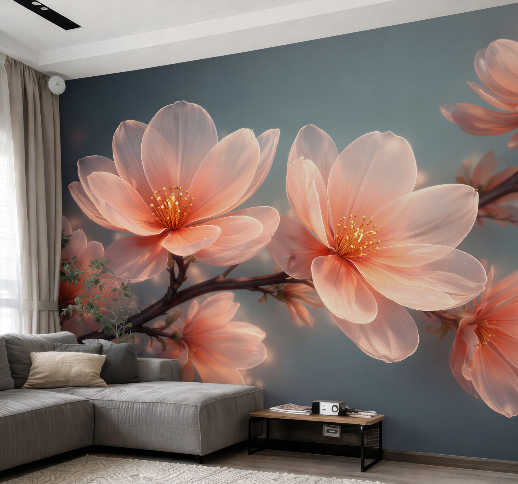 Fotobehang stralende magnolia bloemen bij zonsopgang