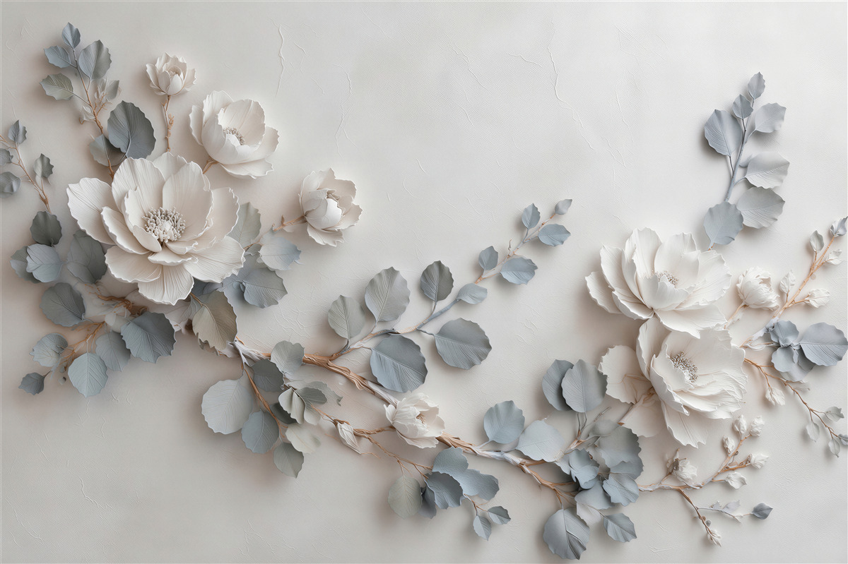Fotobehang subtiele bloemen in elegant reliëf