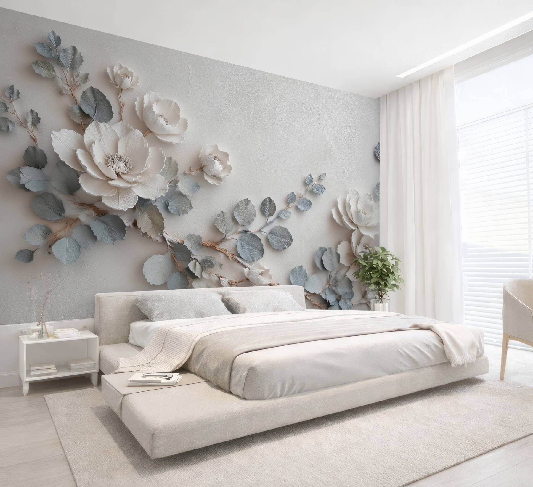 Fotobehang subtiele bloemen in elegant reliëf