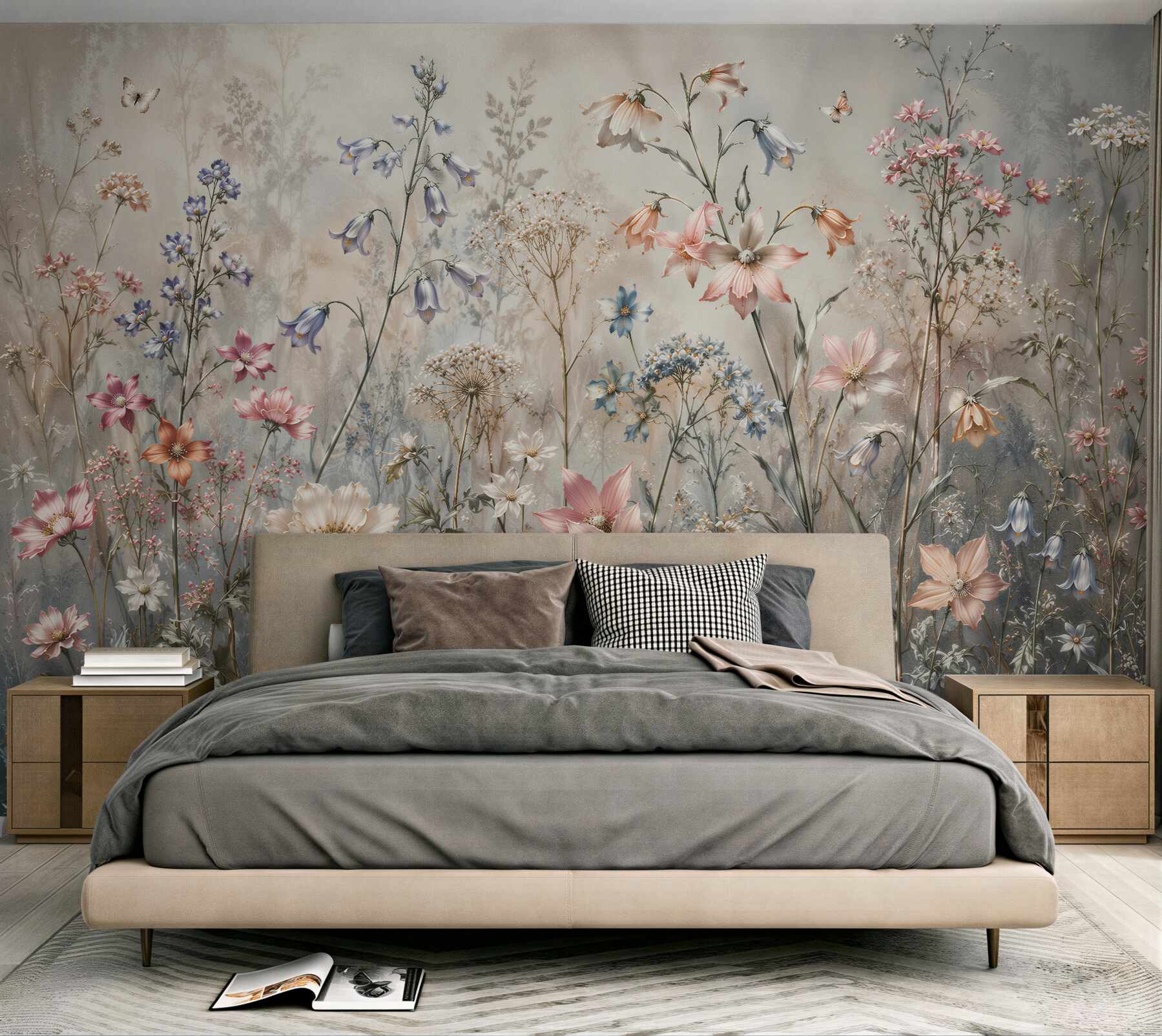 Fotobehang pastel bloemenweide