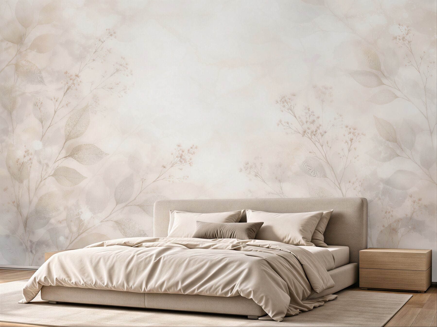 Fotobehang delicate bladeren beige